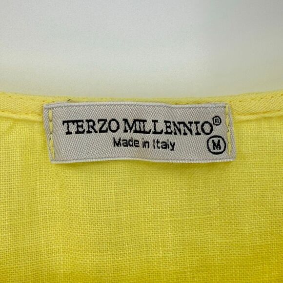 Terzo Millennio Yellow 100% Linen Italy Sleeveless Midi Eyelet Hem Dress Medium - Picture 7 of 9